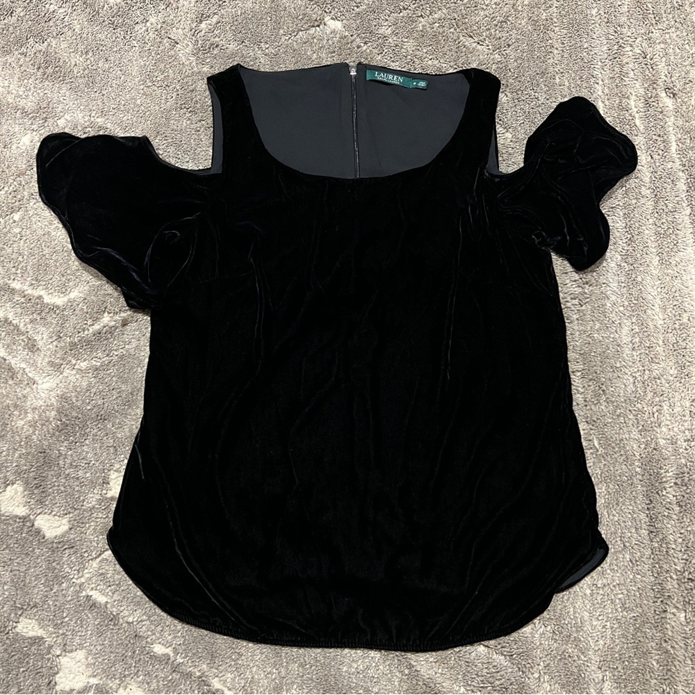 Lauren Ralph Lauren Velvet Peep Shoulder Blouse